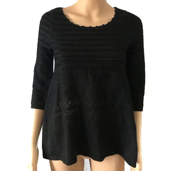 Anthropologie Yellow Bird Black Perforated 3/4 Crochet Peplum Sweater S - Picture 1 of 5